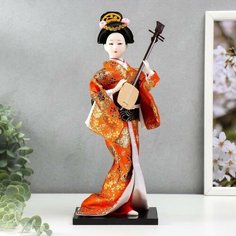 Кукла коллекционная Гейша с музыкальным инструментом 32х12,5х12,5 см Китай