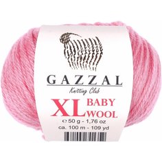 Пряжа Gazzal Baby Wool XL розовый коралл (828), 40%шерсть мериноса/20%кашемирПА/40%акрил, 100м, 50г, 5шт