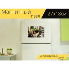 Магнитный пазл "Цветок, ретро, древесина" на холодильник 27 x 18 см. Lots Prints