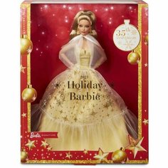 2023 Holiday Barbie Doll, Seasonal Collector Gift - Праздничная кукла Барби 2023 года Золотистое платье HJX10 Mattel