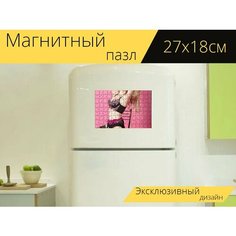 Магнитный пазл "Чулки и подвязки, подвязки, интим" на холодильник 27 x 18 см. Lots Prints
