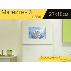 Магнитный пазл "Сакура вишни в цвету, весна, высокий парк" на холодильник 27 x 18 см. Lots Prints