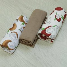 Комплект Bambola из 3 -х пеленок муслин 130*100 см/фланель 120*90 см, бежевый, кокос/кокос Bamboola