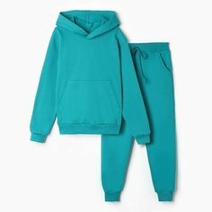 Tusi Комплект детский (толстовка, брюки) начёс, цвет изумруд, рост 158 см
