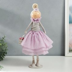 Кукла интерьерная "Малышка в сиреневом наряде, с корзиной цветов" 45,5х17х19 см NO Name