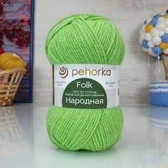 Пряжа пехорка Народная (Пехорка), яр. салат - 793, 30% шерсть, 70% акрил, 5 мотков, 100 г, 220 м.