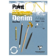 Скетчбук - альбом для смешанных техник 15л, А4 Clairefontaine "Paint ON Denim Blue", на склейке, джинсовый, 250г/м2