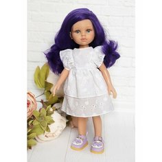 Комплект одежды и обуви для кукол Paola Reina 32-34 см (Платье волан+туфли), белый (вышивка цветок), сиреневый Favoridolls