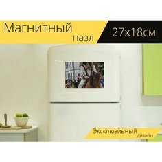 Магнитный пазл "Индейцы, лошадь, езда на лошади" на холодильник 27 x 18 см. Lots Prints