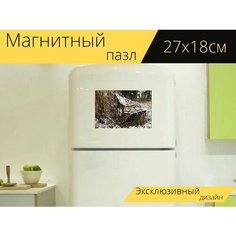 Магнитный пазл "Природа, скамейка, банк" на холодильник 27 x 18 см. Lots Prints