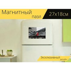 Магнитный пазл "Замок, путешествовать, турист" на холодильник 27 x 18 см. Lots Prints