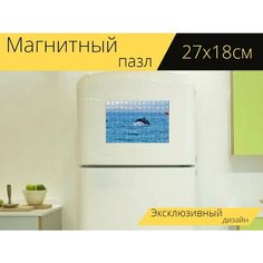 Магнитный пазл "Дельфины, океан, вода" на холодильник 27 x 18 см. Lots Prints