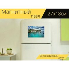 Магнитный пазл "Менорка, залив, бирюзовый" на холодильник 27 x 18 см. Lots Prints