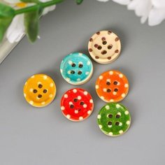 Пуговицы декоративные "Горошек", дерево, 13 мм (набор 24 шт) 6 цветов Noname