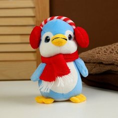 Мягкая игрушка «Пингвин» в наушниках, 20 см, цвет синий Noname