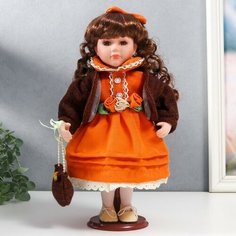 Кукла коллекционная керамика "Василиса в ярко-оранжевом платье, с рюшами, с сумочкой" 30 см 758616 Noname