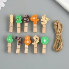 Декор для творчества дерево "Прищепка. Цифры" набор 10 шт 3,7х1,5х1,2 см Арт Узор