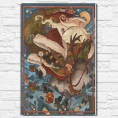 Картина по номерам на холсте новый год рождество (дед мороз, олень, ночь, подарки, санта) - 13056 40х60 Бруталити