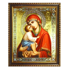 Алмазная мозаика на подрамнике "Образ Владимирской Пресвятой Богородицы" 20х30 см. Матовые стразы. Нет бренда