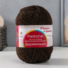 3шт, Пряжа "Деревенька" 100% шерсть 170м/100гр (251 коричневый) Троицкая камвольная фабрика