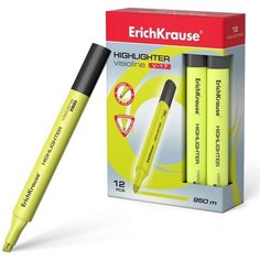 Маркер текстовыделитель ErichKrause Visioline V-17, 0.6-4.5 мм, чернила на водной основе, жёлтый, 12 штук