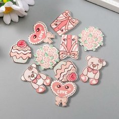 Декор для творчества дерево "Мишка с подарками" набор 10 шт микс 2,4х1,7 см, 2 штуки Арт Узор