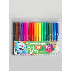 Фломастеры цветные тонкие детские Смешарики для рисования и творчества Крош и Ежик, 18 цветов