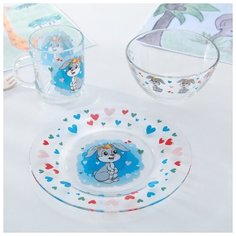 Доляна Набор детской посуды Доляна «Зайчонок», 3 предмета: кружка 200 мл, миска 450 мл, тарелка d=20 см