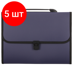 Комплект 5 шт, Папка-портфель пластиковая STAFF А4 (330х235х50 мм), 7 отделений, с окантовкой, индексные ярлыки, синий, 221205