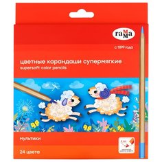 Карандаши цветные Гамма "Мультики", 24цв, супермягкие, увелич. диаметр грифеля 4,0мм, заточен, картон. упак, европодвес Gamma