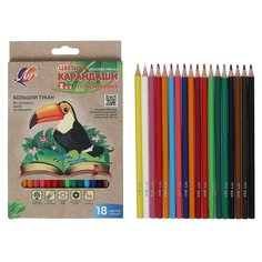 Цветные карандаши 18 цветов ТероПром 5274929 ZOO, пластиковые, шестигранные Луч