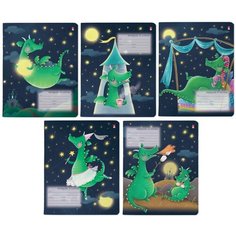 Тетрадь школьная А5,12л, клетка, волшебные драконы,5диз,10шт/уп,7-12-1113/1 Альт