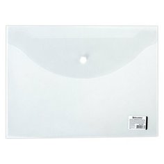 Папка-конверт на кнопке Brauberg (А4, до 100л, 150мкм, пластик) прозрачная (221638), 15шт.