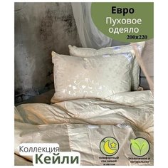 Lucky Dreams/Большое летнее легкое одеяло евро 200х220 пуховое, гусиный пух и перо, в подарок на годовщину, на день рождения, на новый год, "Кейли"
