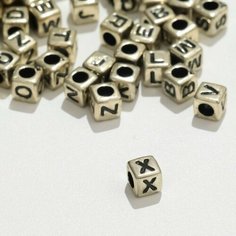 Бусина из пластика "Буквы" кубик, набор 10г, цвет золото Queen Fair