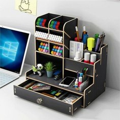 Органайзер - подставка настольный deVENTE. Elrix 24,5 x 15 x 25,5 см, МДФ, чёрный, картонная коробка Miki Market