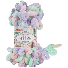 Пряжа Alize Puffy color сиреневый-розовый-мята (5938), 100%микрополиэстер, 9м, 100г, 2шт
