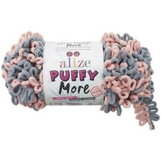 Пряжа Alize Puffy More стальной-розовая пудра (6449), 100%микрополиэстер, 11,5м, 150г, 3шт