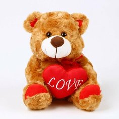 Мягкая игрушка Медведь, с сердцем, 18 см, цвет коричневый Китай