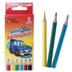 Карандаши 6 цветов Calligrata мини, "Машинка", деревянные, шестигранные