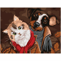 Картина по номерам на картоне ТРИ совы "Милые друзья", 30*40, с акриловыми красками и кистями