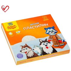 Комплект 16 шт, Пластилин Мульти-Пульти "Енот на Аляске", 12 цветов, 180г, со стеком, картон