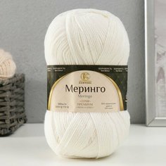 Пряжа "Меринго" 50% мериносовая шерсть, 50% акрил 380м/100гр (белый - 205) Камтекс