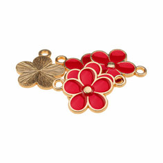 Подвеска для рукоделия металл золото "Цветок" 15 х 18 мм красная / Кулон для декора браслетов, сережек 5 шт. Китай
