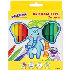 Фломастеры юнландия 24 цвета, "экзотика", вентилируемый колпачок, картон, 151423
