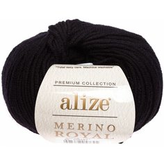 Пряжа Alize Merino royal черный (60), 100%шерсть, 100м, 50г, 3шт