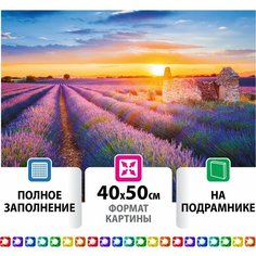 Картина стразами (алмазная мозаика) 40х50 см, остров сокровищ "Лавандовое поле", на подрамнике, 662426