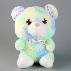 Мягкая игрушка Медвежонок с бусинками, 30 см, зелeный Китай