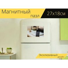 Магнитный пазл "Смартфон, телефон, стол письменный" на холодильник 27 x 18 см. Lots Prints