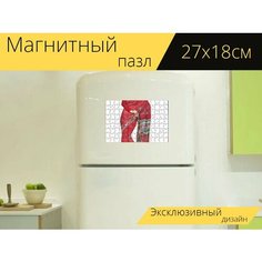 Магнитный пазл "Сари, красный, женщина" на холодильник 27 x 18 см. Lots Prints